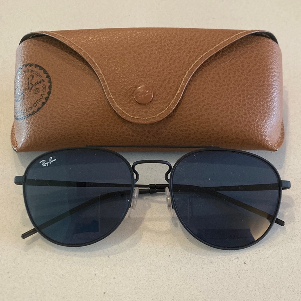 Ray-Ban Aviator Sunglasses - Unisex Matte Black with Blue Lens